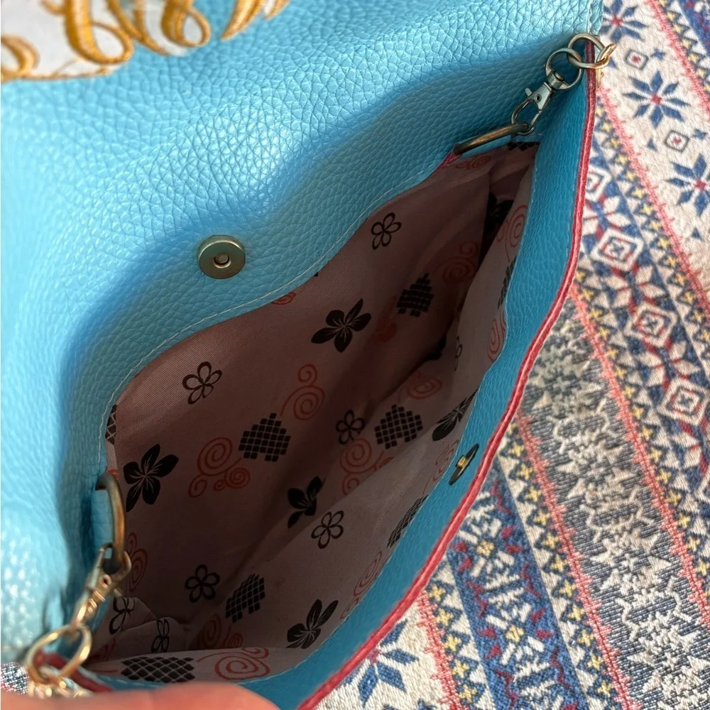 Light Blue Monogrammed Marley Lilly Elegant Blue Removable Chain Clutch Purse